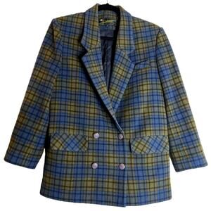 Vintage Cashmere and Wool Plaid Blazer Jacket 40 Made in Italy Preppy Academia